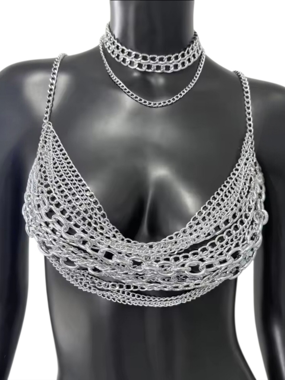 NEW Chained Mesh Bralette Regalia w/ Necklace ▪︎ Silver ▪︎ OSFA